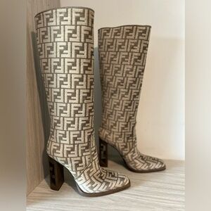 Fendi print knee boots